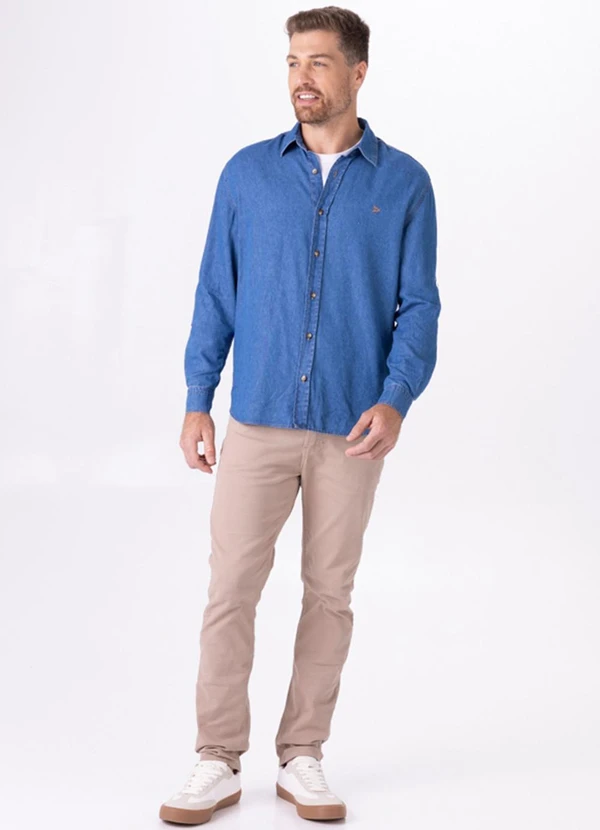 Malwee - Camisa Masculina Tradicional em Jeans Soft Azul 3