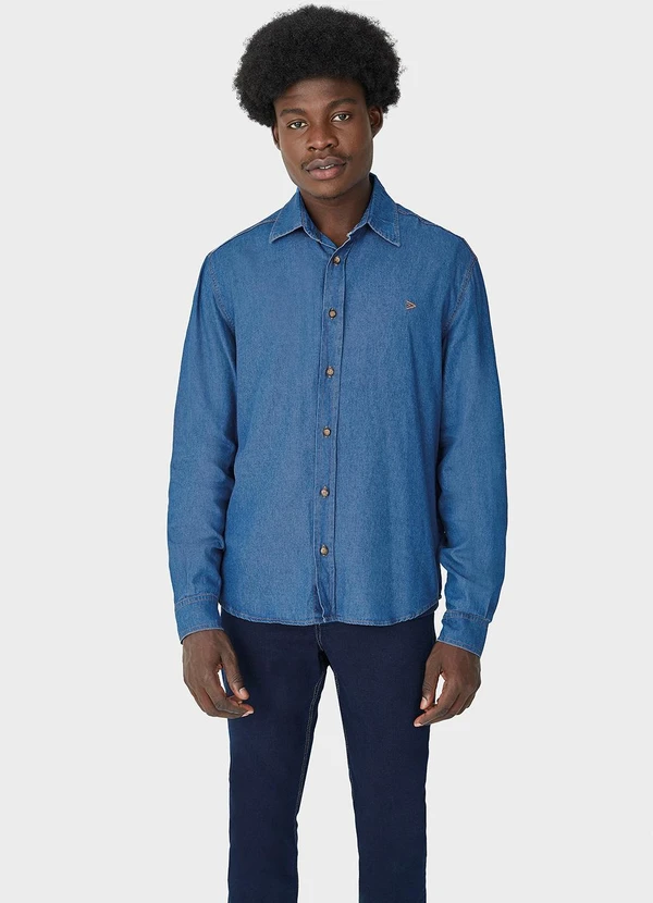 Malwee - Camisa Masculina Tradicional em Jeans Soft Azul 4