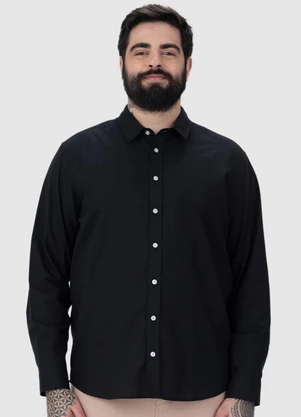 Malwee - Camisa Masculina Tradicional em Tricoline Preto - MALWEE