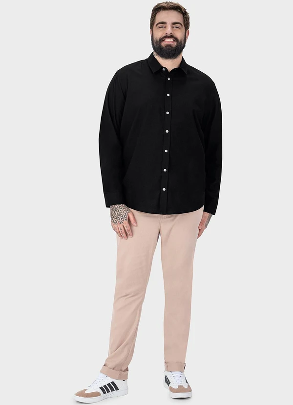 Malwee - Camisa Masculina Tradicional em Tricoline Preto 3