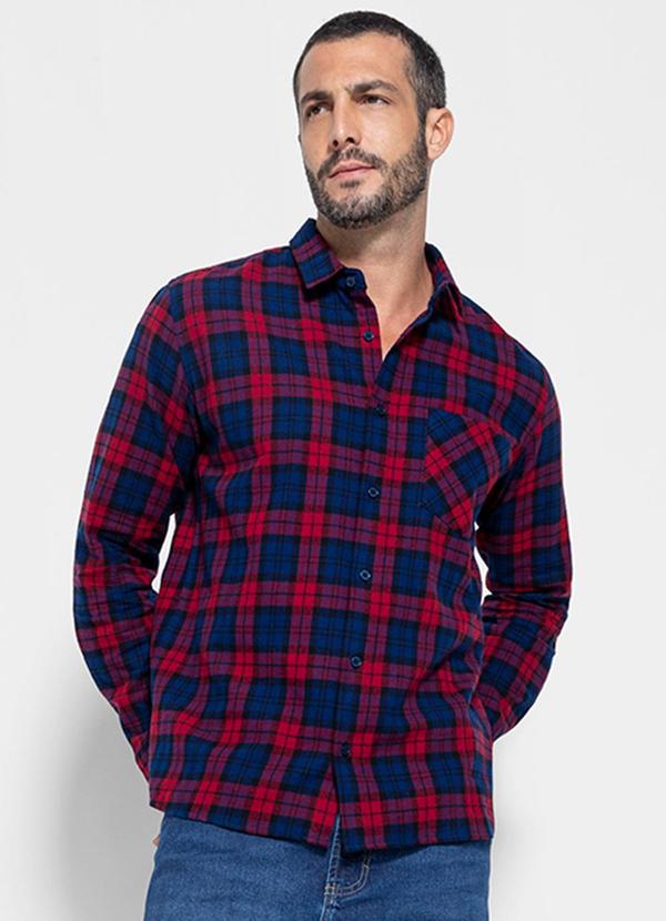 Enfim - Camisa Masculina Xadrez Flanelada Azul
