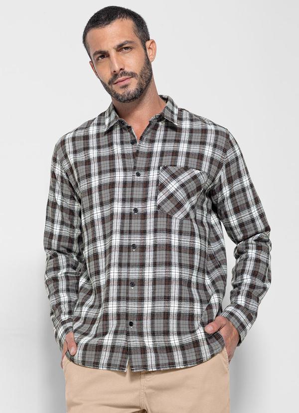 Enfim - Camisa Masculina Xadrez Flanelada Preto