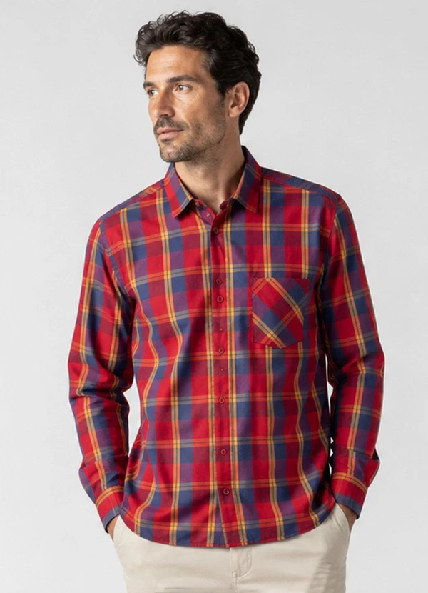 Rovitex - Camisa Masculina Xadrez Manga Longa Amarelo