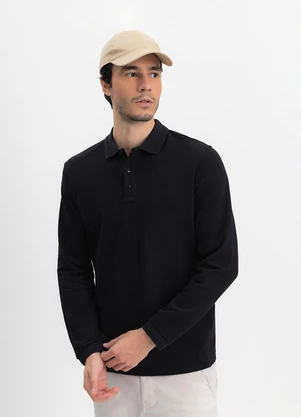 Essendi - Camisa Polo Masculina em Piquet Preto - ESSENDI