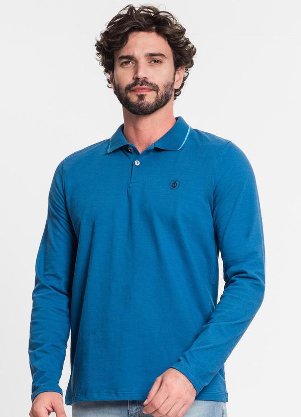 Diametro - Camisa Polo Masculina Manga Longa Azul