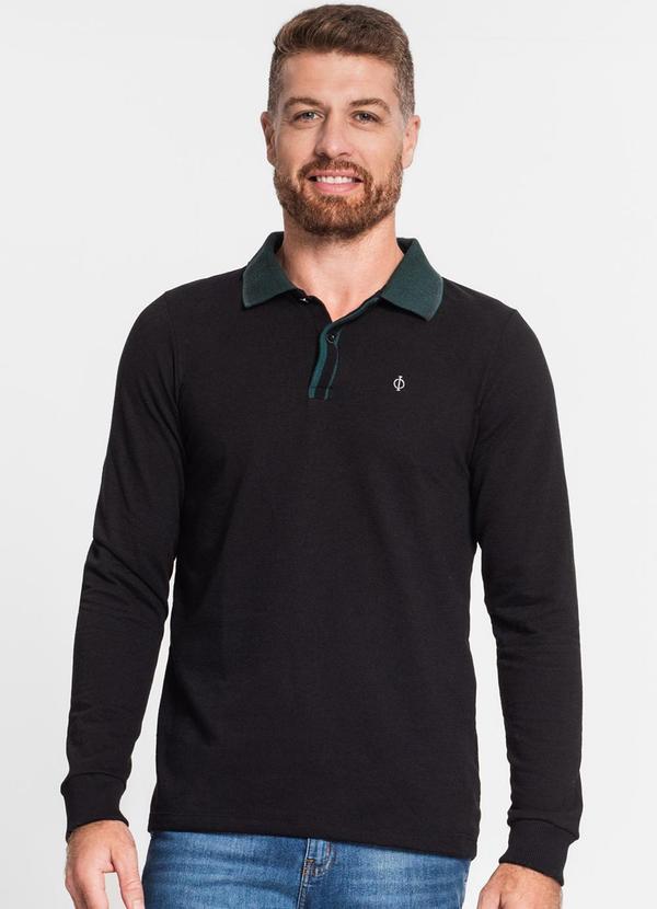 Diametro - Camisa Polo Masculina Manga Longa Preto