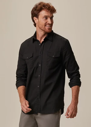 Malwee - Camisa Regular em Sarja Preto - MALWEE