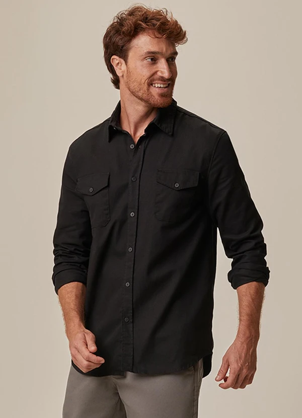 Malwee - Camisa Regular em Sarja Preto