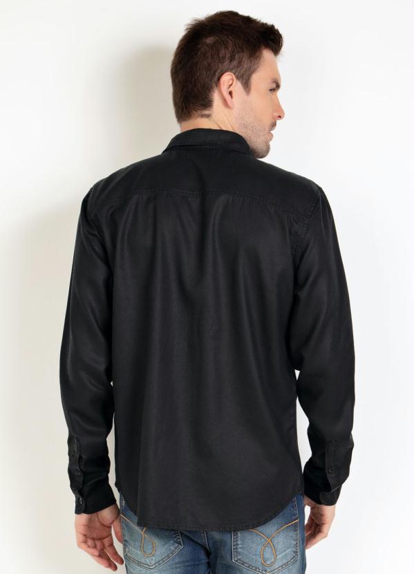 Outlet - Camisa Sarja Preta com Bolsos e Botões 2