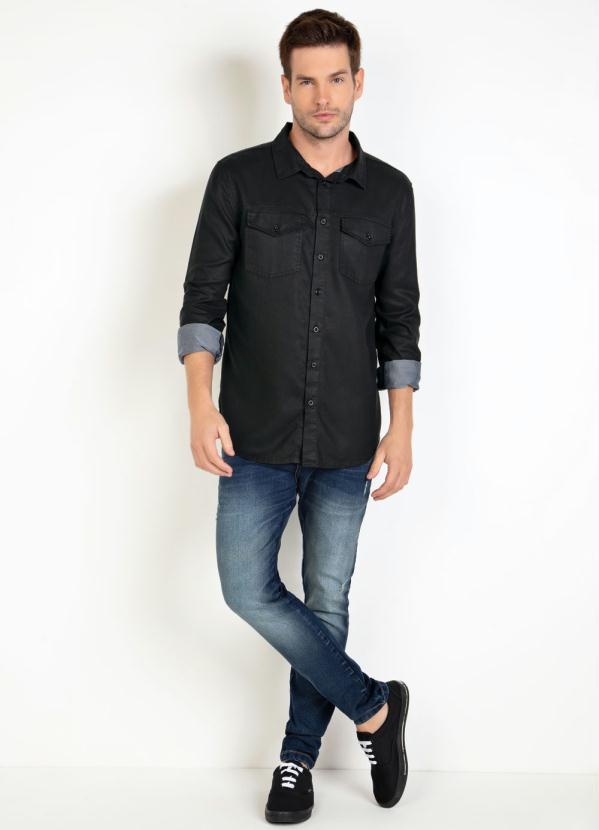 Outlet - Camisa Sarja Preta com Bolsos e Botões 3