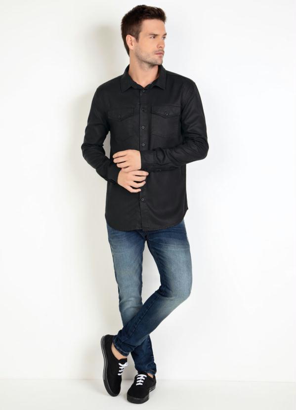 Outlet - Camisa Sarja Preta com Bolsos e Botões 4