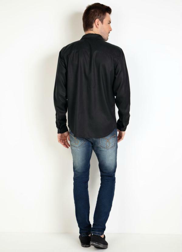 Outlet - Camisa Sarja Preta com Bolsos e Botões 5