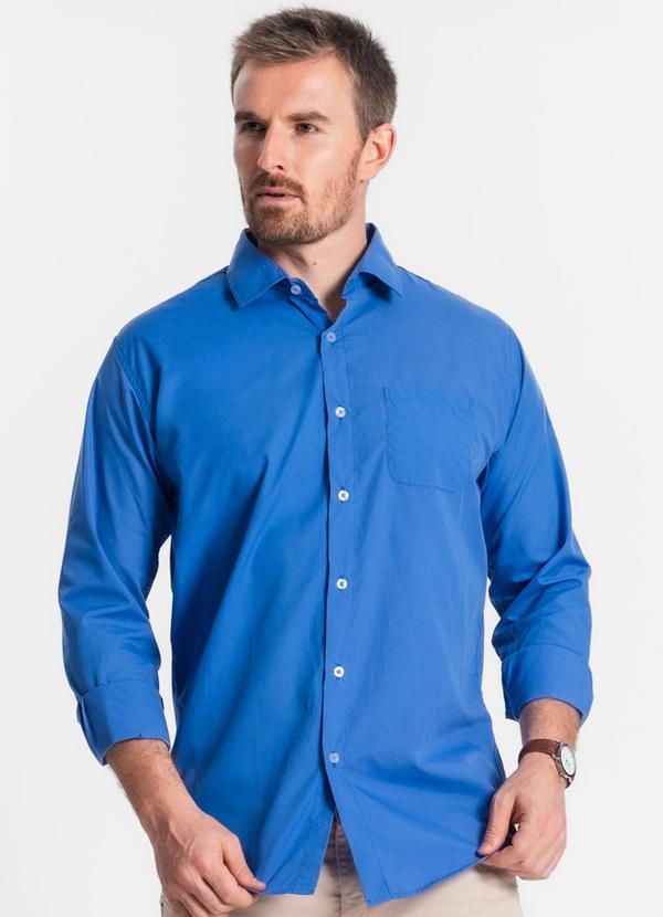 Select - Camisa Social com Botões e Bolso Azul 3
