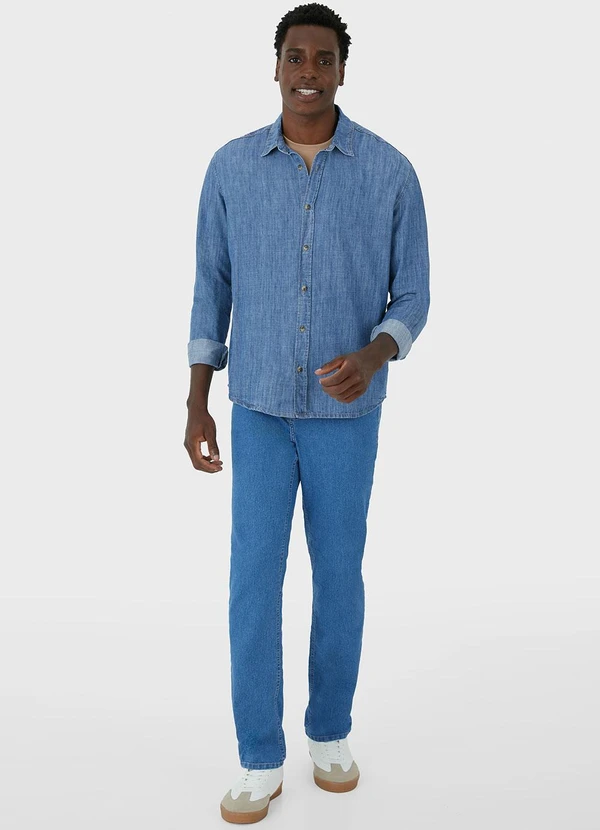 Malwee - Camisa Tradicional em Jeans Leve Azul 3