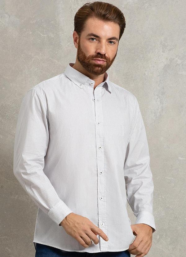 Seeder - Camisa Tricoline Fio Tinto Botton Down Branco