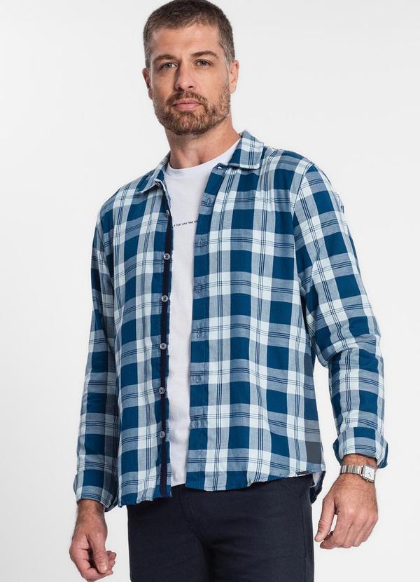 Diametro - Camisa Xadrez Manga Longa Masculina Azul