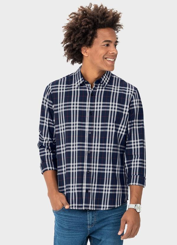 Malwee - Camisa Xadrez Masculina em Tricoline Azul