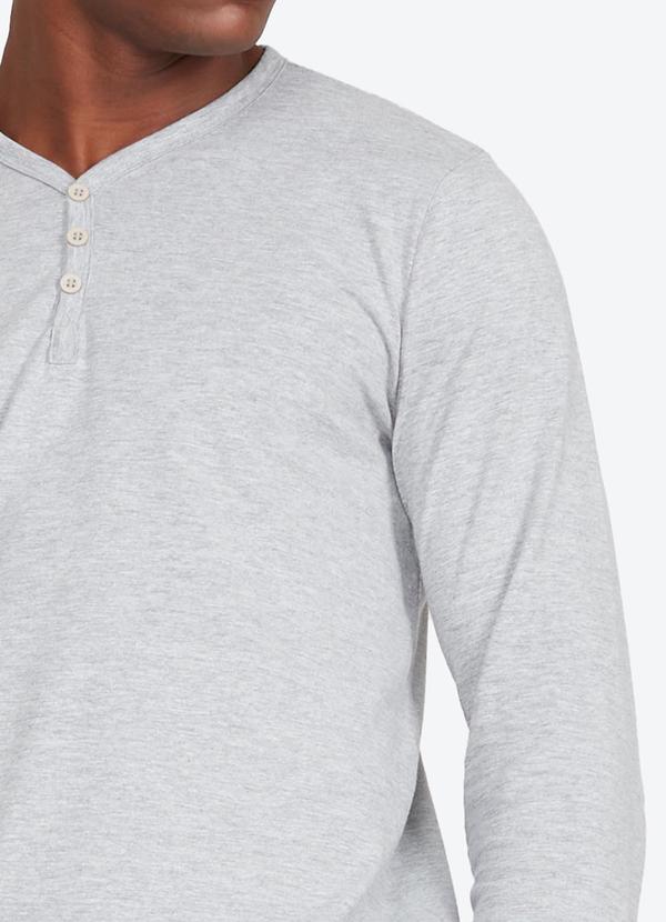 Basicamente - Camiseta Henley Manga Longa Mescla Claro 2