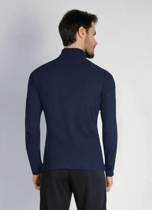 Moda Pop - Camiseta Manga Longa Gola Rolê Marinho - MODA POP