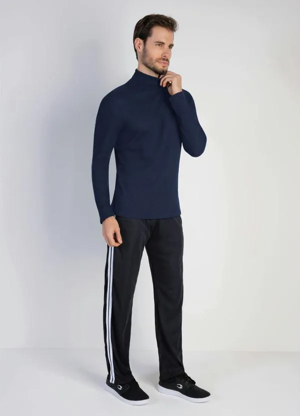 Moda Pop - Camiseta Manga Longa Gola Rolê Marinho 3