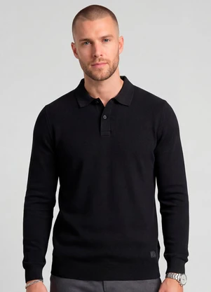 Diametro - Polo Manga Longa Maquinetada Preto - DIAMETRO