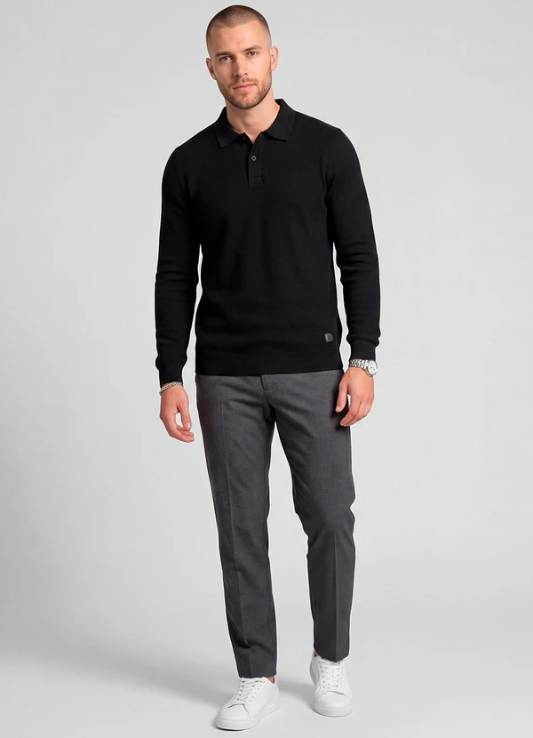 Diametro - Polo Manga Longa Maquinetada Preto 3