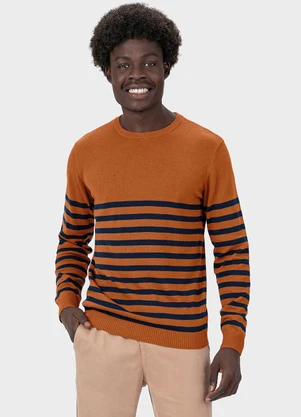 Malwee - Suéter Masculino em Tricô com Listras Marrom - MALWEE