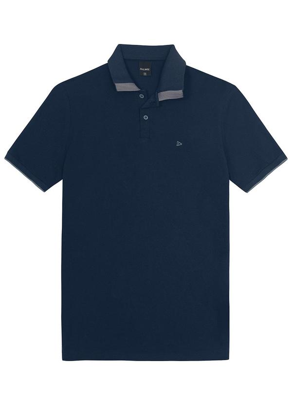 Malwee - Camisa Azul Marinho Polo Slim em Piquet