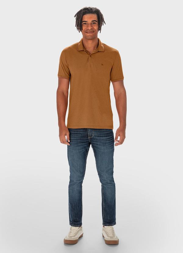 Malwee - Camisa Marrom Polo em Piquet Listrado