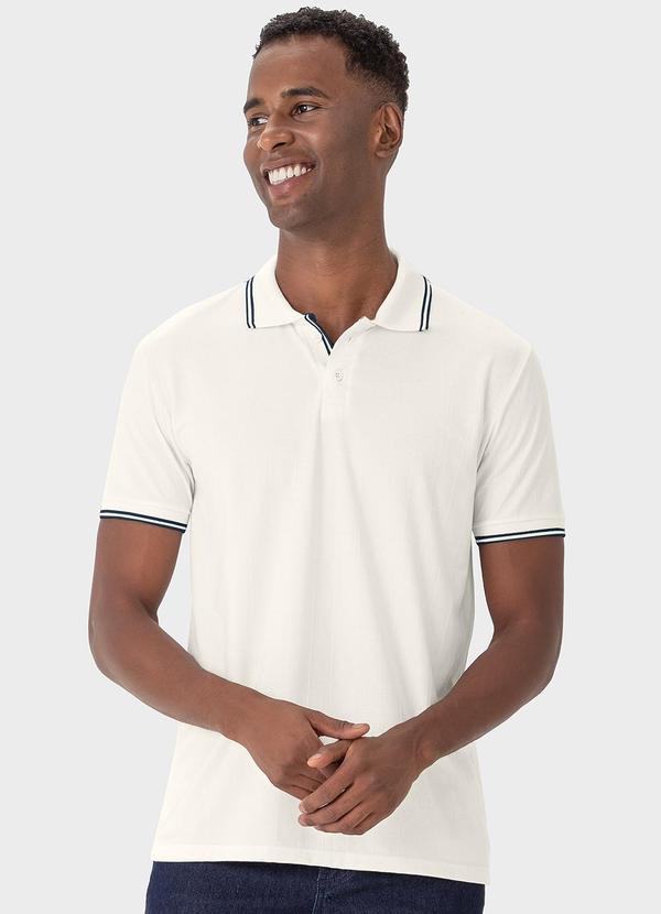 Malwee - Camisa Off White Polo em Malha Trabalhada