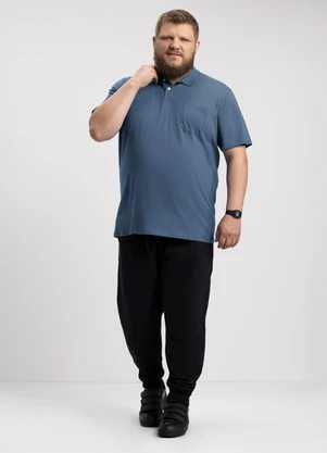 Fico - Camisa Polo Básica Plus Size com Bolso Azul - FICO