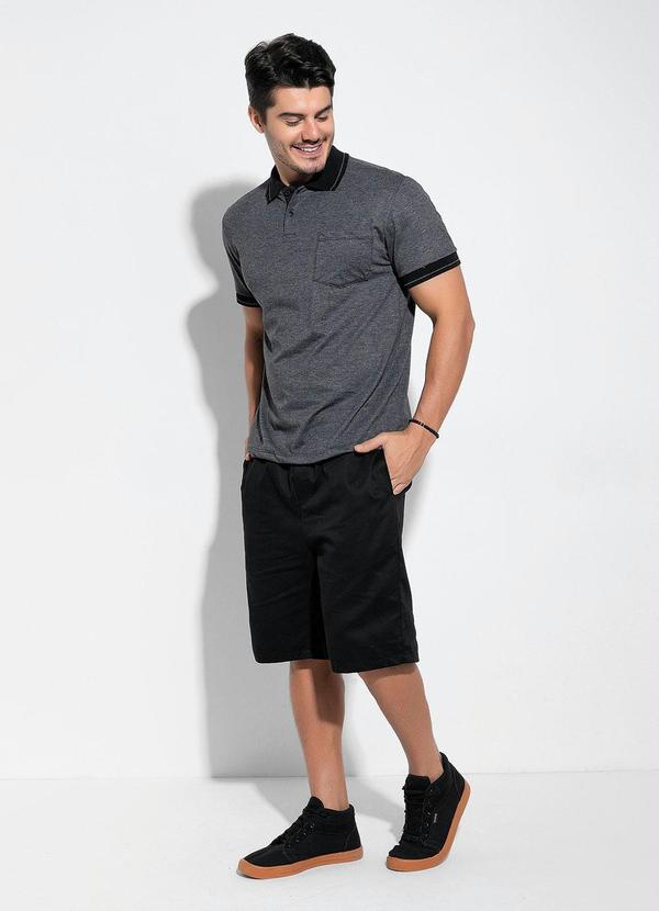 Moda Pop - Camisa Polo Chumbo com Bolso 8
