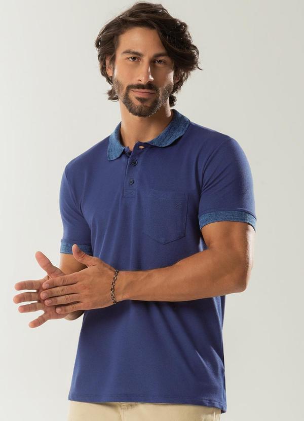 Exco - Camisa Polo com Bolso e Bordado Azul