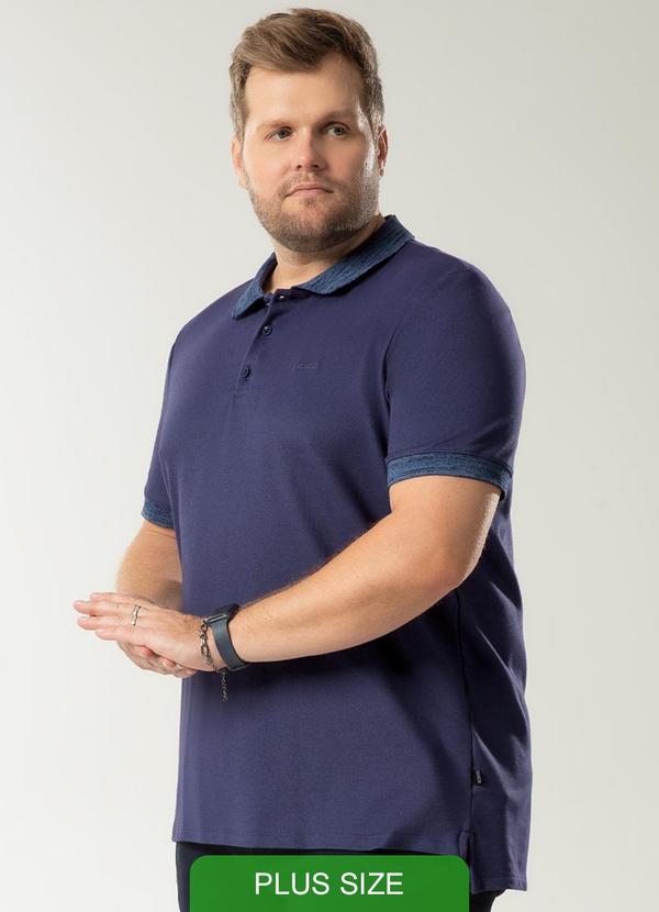 Exco - Camisa Polo com Bordado Plus Size Azul