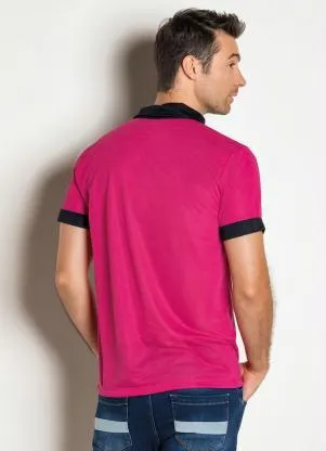 Moda Pop - Camisa Polo com Degradê Frontal Rosa e Preta - MODA POP