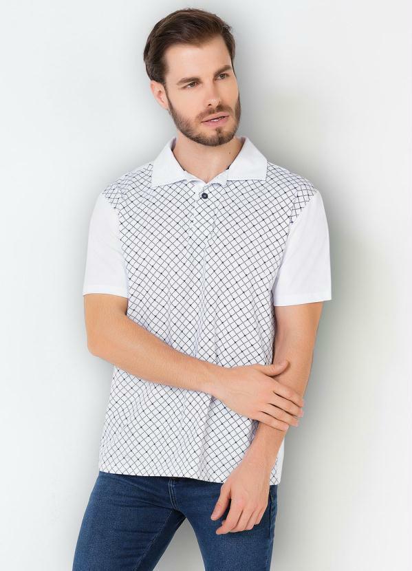 Outlet - Camisa Polo com Estampa Quadriculada Branca