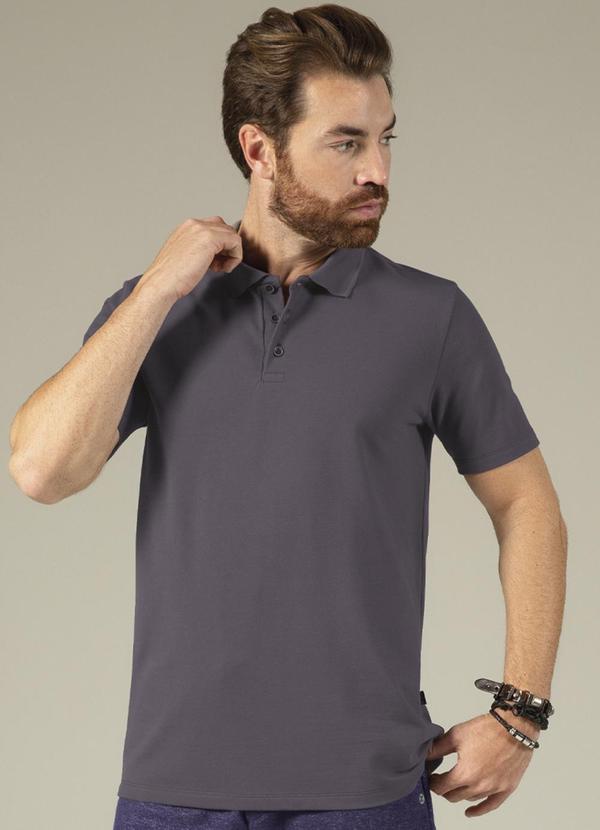 Exco - Camisa Polo com Etiqueta Decorativa Cinza