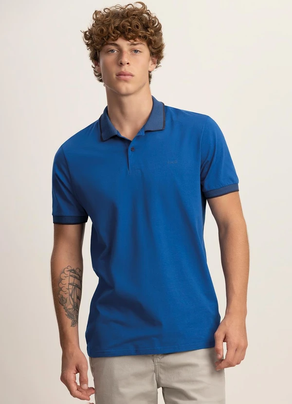 Fico - Camisa Polo de Mangas Curtas com Retilínea Azul 3