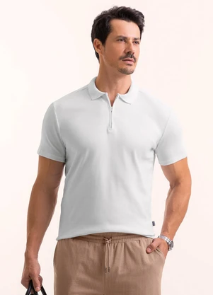 Exco - Camisa Polo em Algodão com Zíper Branco - EXCO