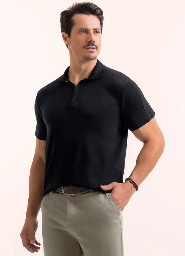Exco - Camisa Polo em Algodão com Zíper Preto