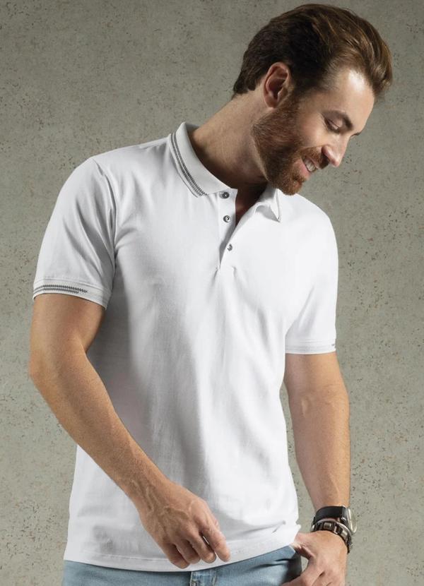 Exco - Camisa Polo em Algodão Detalhe Bordado Branco