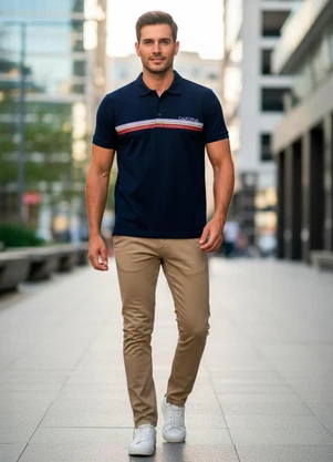 Multimarcas - Camisa Polo em Malha Piquet Azul - MULTIMARCAS