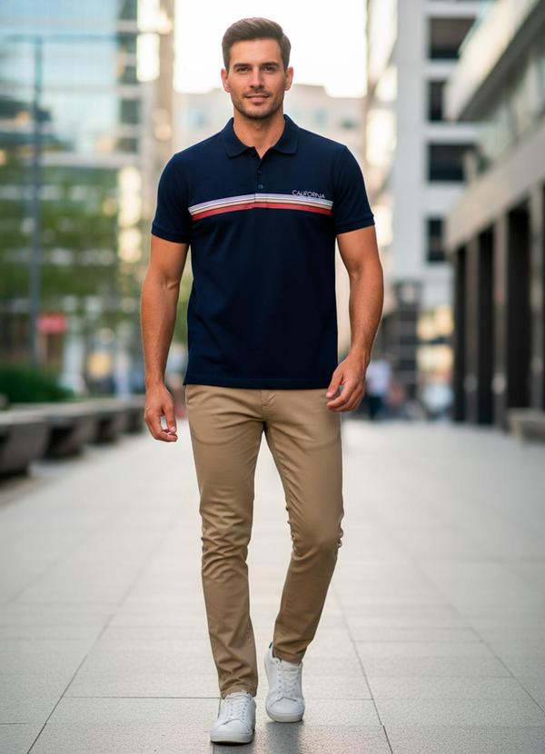 Camisa Polo em Malha Piquet (Azul)