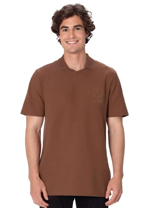 Malwee - Camisa Polo em Piquet com Bordado Marrom - MALWEE