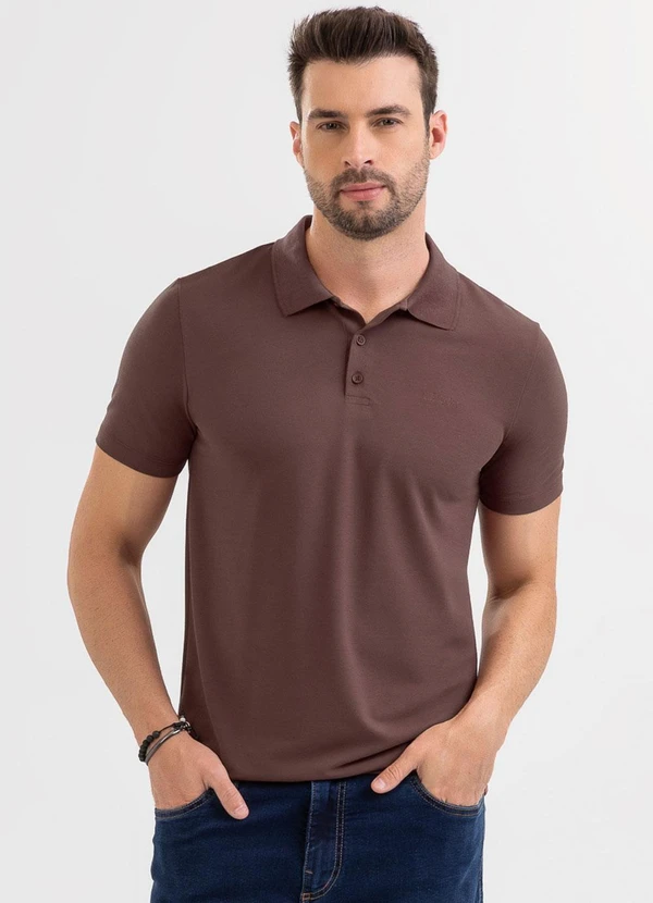 Exco - Camisa Polo em Piquet Marrom Escuro