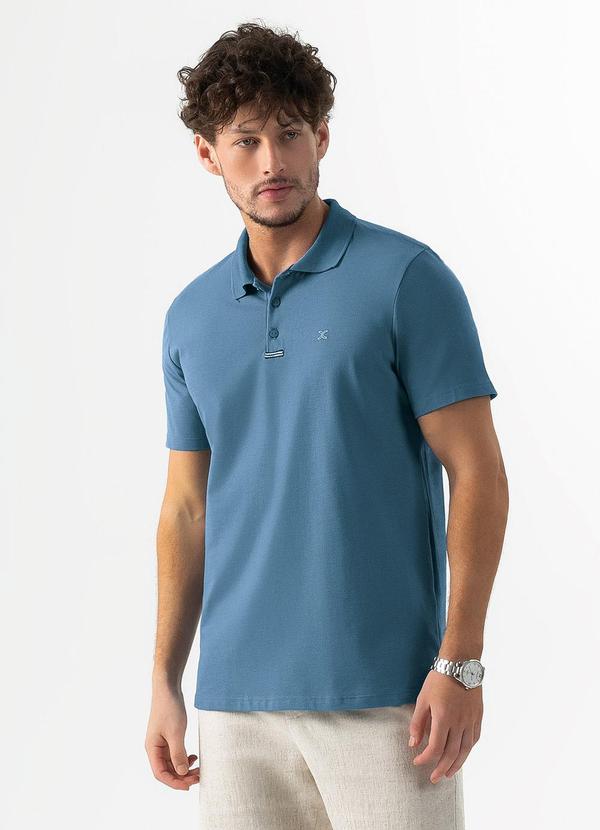 Exco - Camisa Polo em Tecido Texturizado Azul