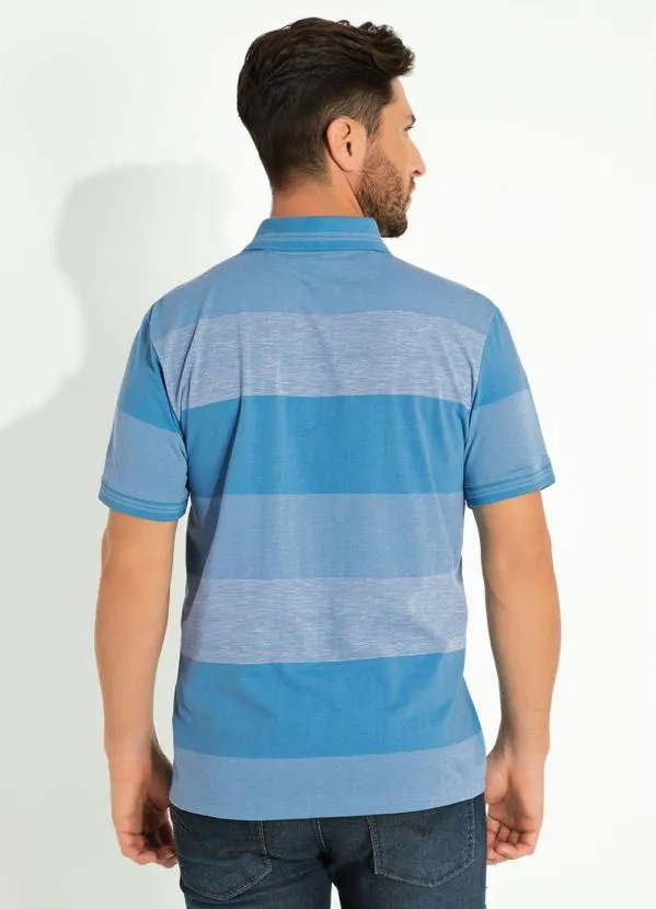 Cia Gota - Camisa Polo Listrada Azul com Bolso Cia Gota 2