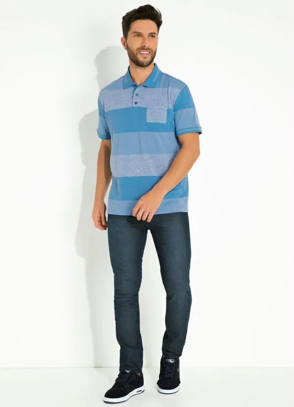 Cia Gota - Camisa Polo Listrada Azul com Bolso Cia Gota 4