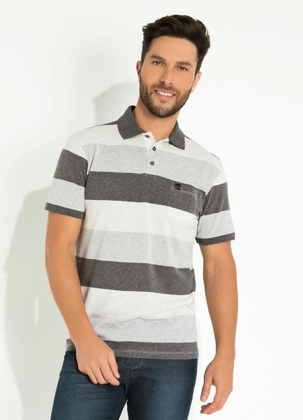 Cia Gota - Camisa Polo Listrada Mescla com Bolso Cia Gota