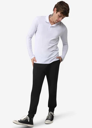 Basicamente - Camisa Polo Manga Longa Masculina Branco - BASICAMENTE